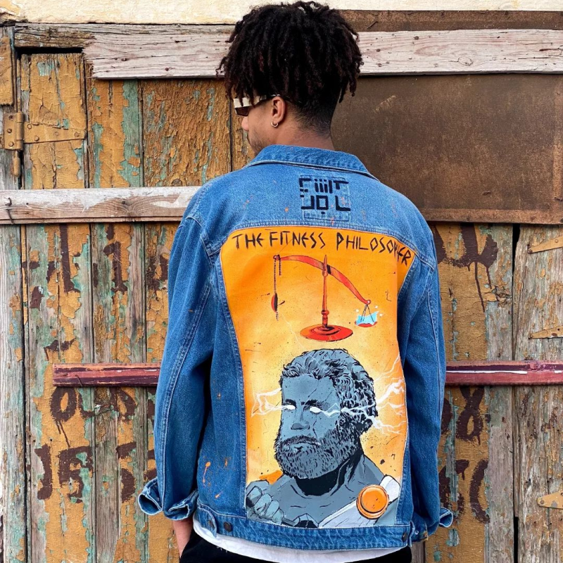 "The Fitness Philosopher" Hand-Painted Denim Jacket