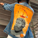 "The Fitness Philosopher" Hand-Painted Denim Jacket