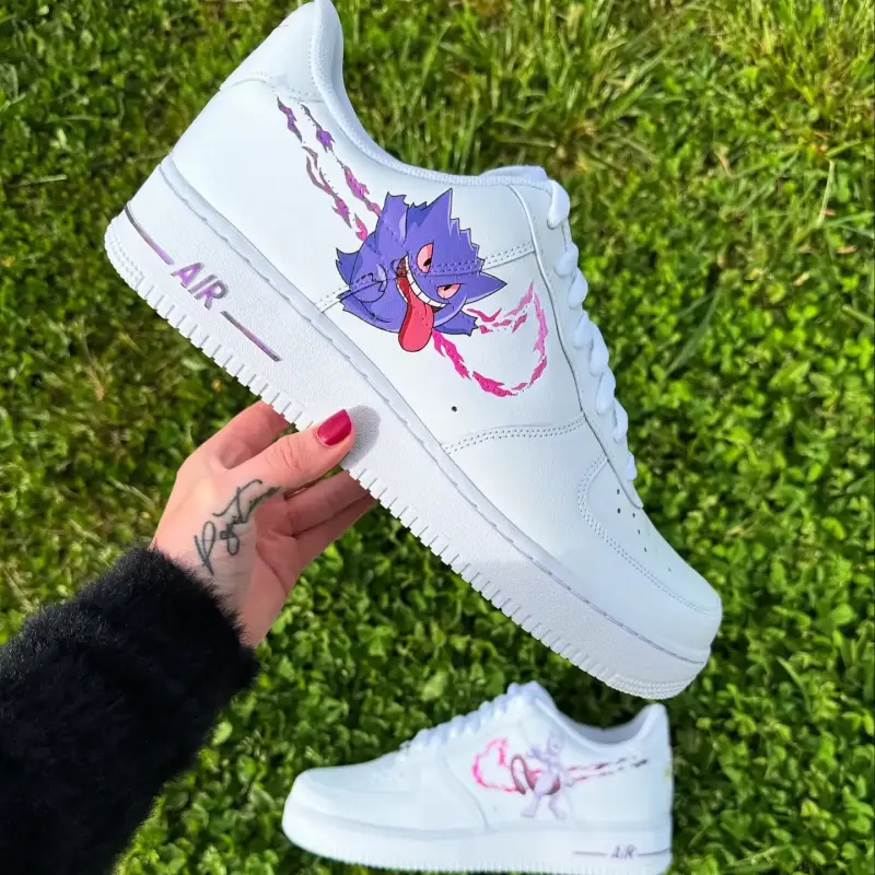 Custom Purple Cartoon Ghost Sneakers – Hand-Painted Air Force 1 Style Shoes | Anime-Inspired Streetwear